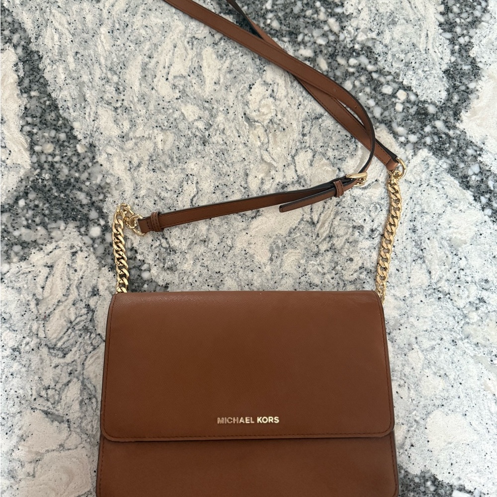 Michael Kors Tan Crossbody Bag with Gold Chain